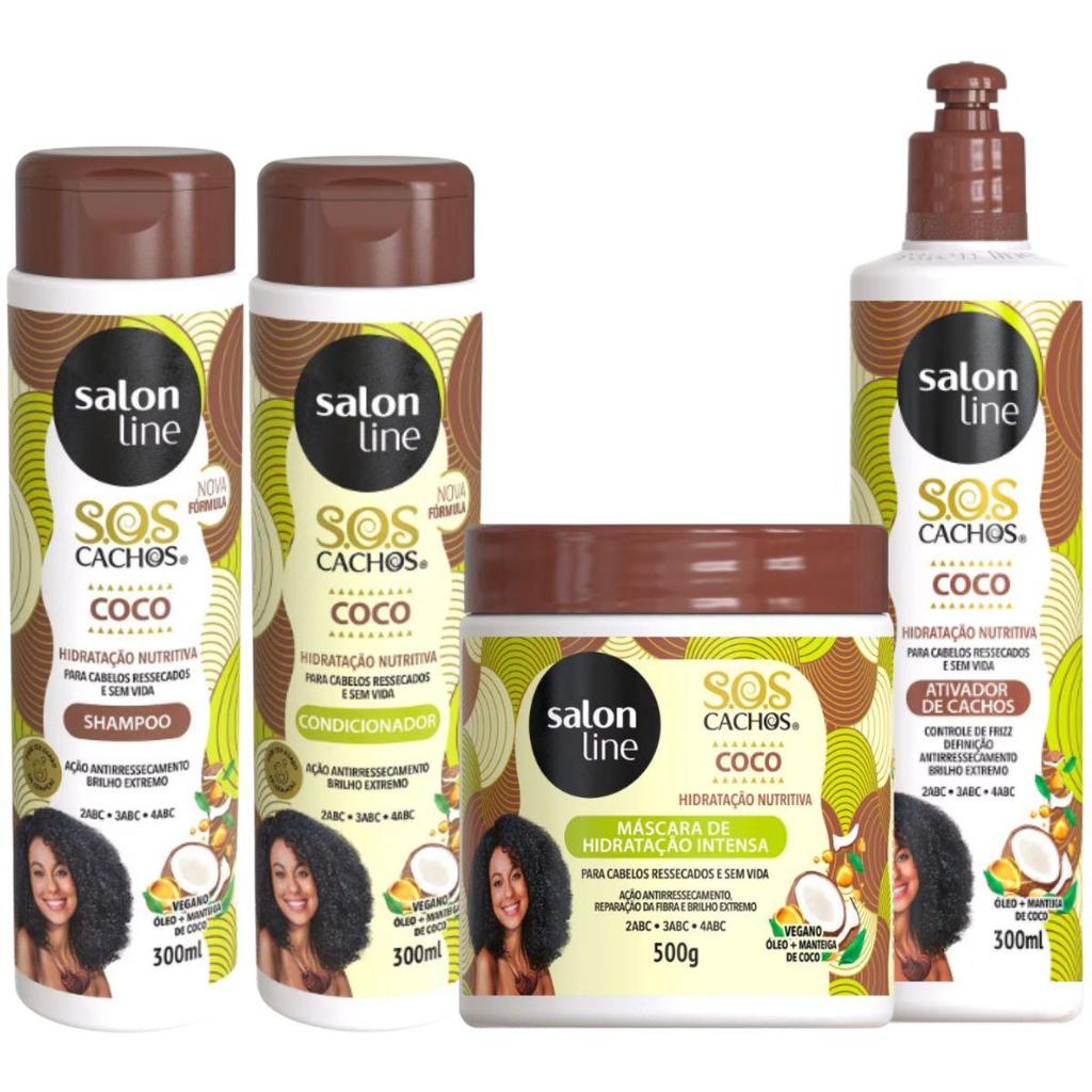 KIT SALON LINE SOS CACHOS COCO HIDRATAÇÃO NUTRITIVA C/4
