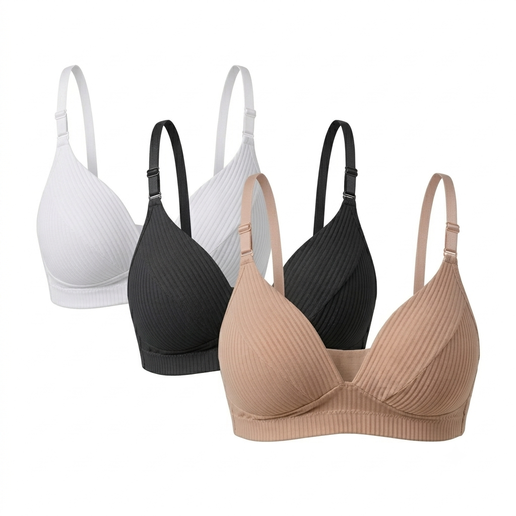 Kit 3 ou 2 Sutiãs de Bojo Canelado Alças Finas Soft Top Fitness Confortável Não Amassa Sem Aro