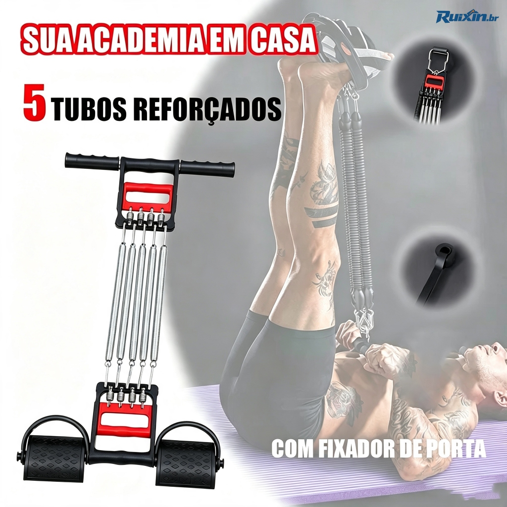 Elastic Resistance Band with Multifunctional Pedal, 5 Tubes, for Home Fitness Workouts