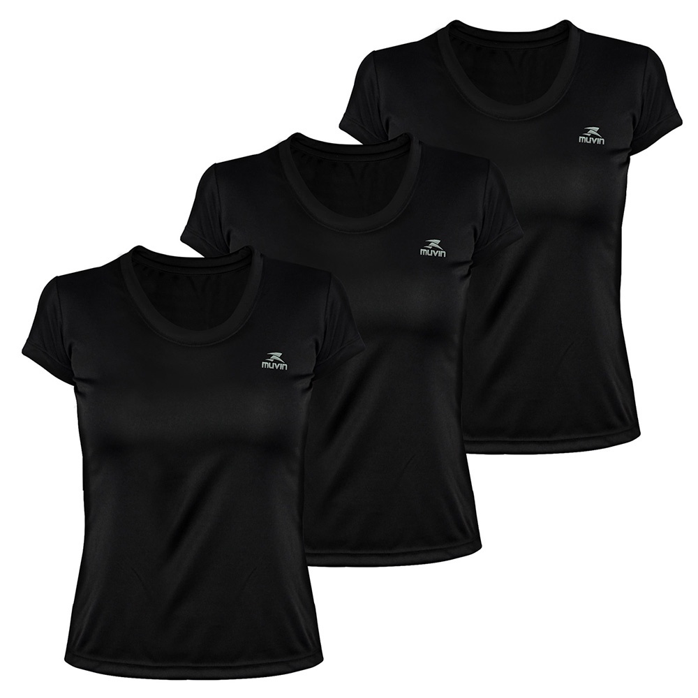 Kit 3 Camisetas Color Dry Workout Muvin Feminina Manga Curta Para Corrida, Caminhada e Academia
