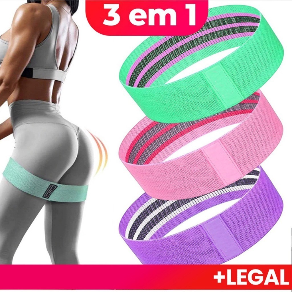 Conjunto com 3 Elásticos de Resistência para Home Workout Faixas de Treinamento Funcional Leve e Portátil com Bolsa