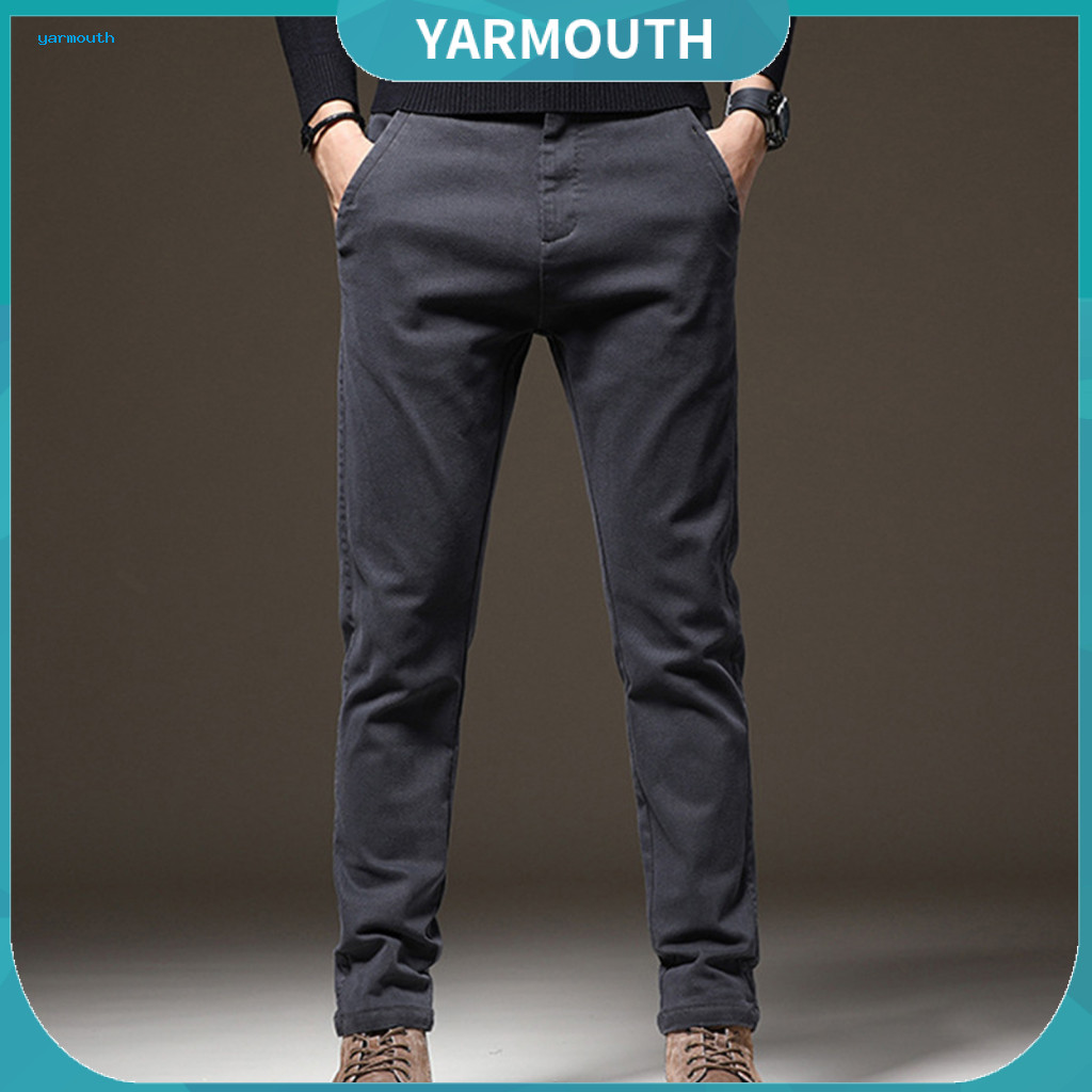 Solid Color Pants Elastic Waist Trousers Men's Casual Slim Fit Suit Quick-dry Outdoor Streetwear with Pockets Button Zip