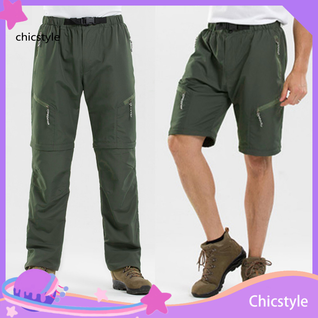 Solid Color Men Casual Trousers Men's Outdoor Quick-dry Hiking Pants with Side Pockets Removable Legs High Waist Breatha