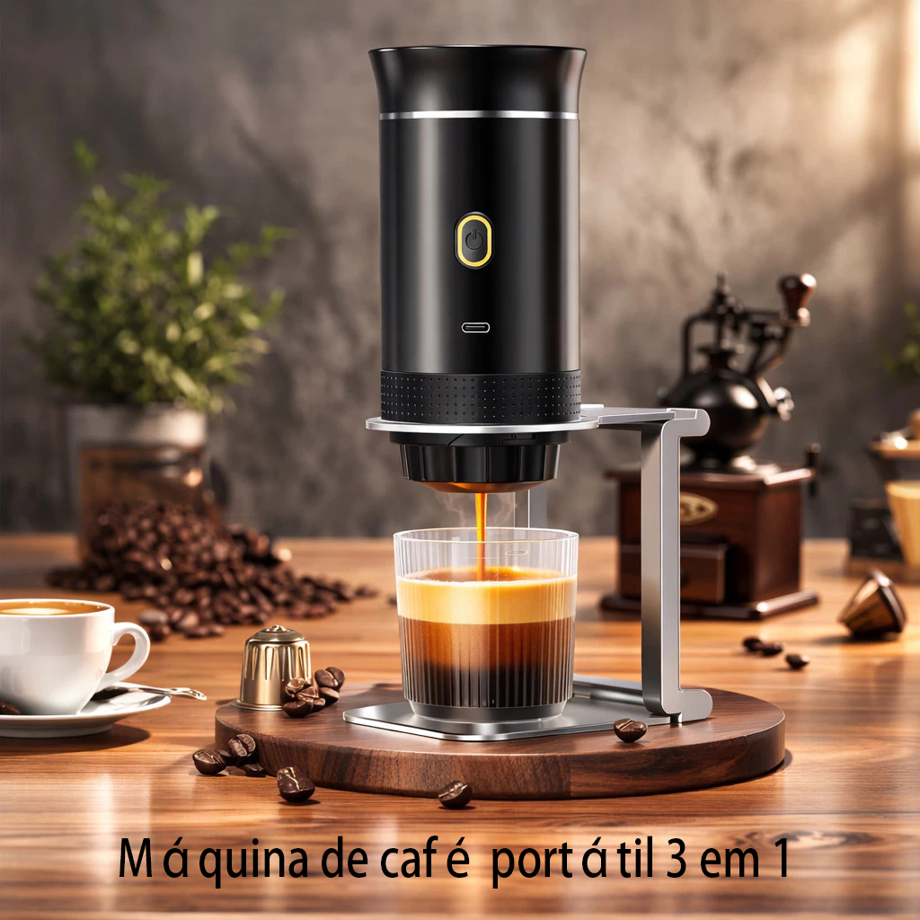 3-in-1 Portable Coffee Machine with High Pressure Extraction, Supports Capsules and Powder