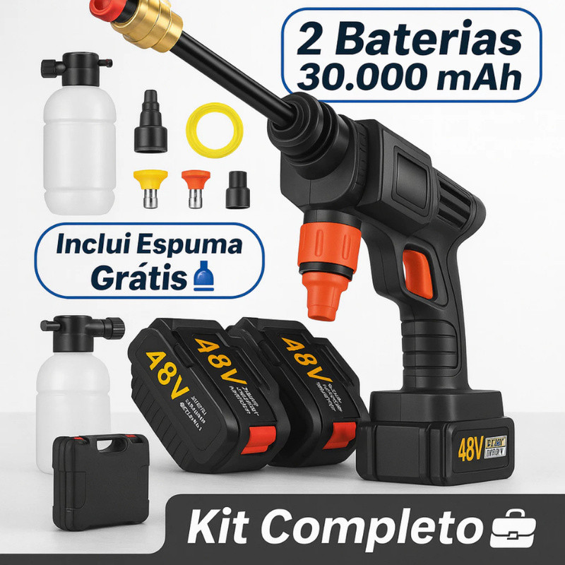 Lavadora De Alta Pressao 48V Portatil 2 Baterias Sem Fio Lava Jato