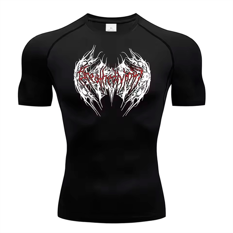 Camiseta de Compressão Treino Academia Esportiva Slim GYM Breathe Divinity Cyber Tribal Rash Guard