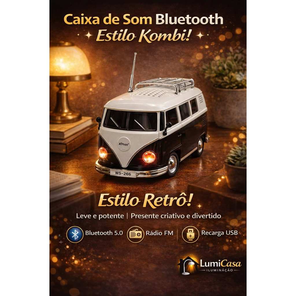 Alto-Falante Bluetooth Vintage Portátil com Rádio FM USB Som Estéreo Compacto Retrô Decorativo