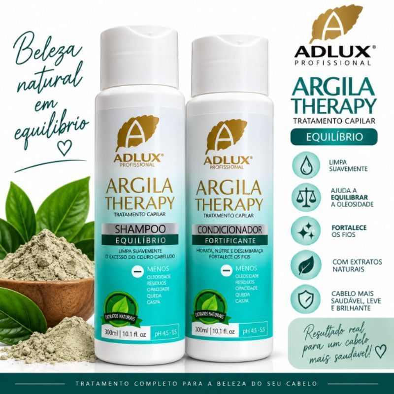 KIT ARGILA THERAPY ADLUX PROFISSIONAL – SHAMPOO + CONDICIONADOR 300ML 💚