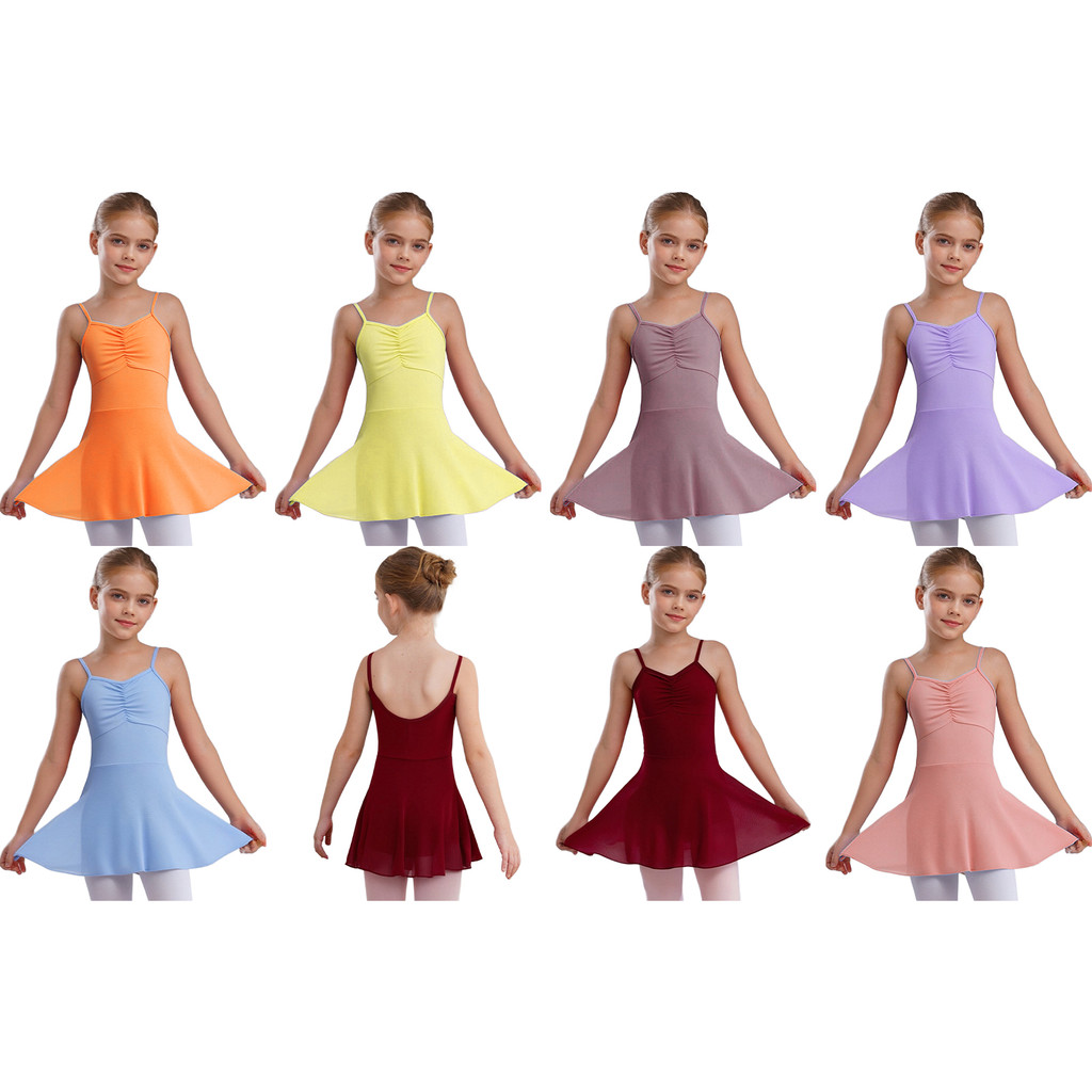 inhzoy Kids Girls Ballet Dance Dresses Front Ruched Sleeveless Backless Tulle Dress for Warm-Up Practice Performance