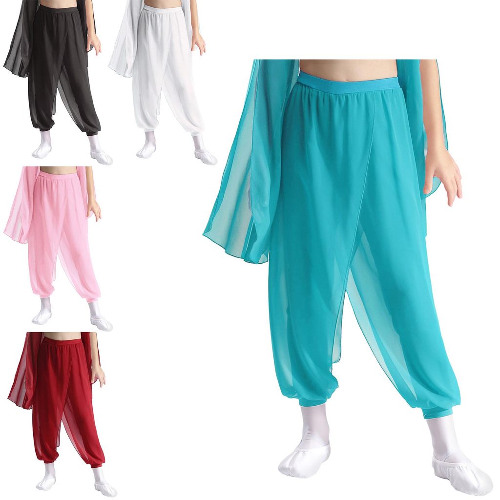 inhzoy Kids Girls Split Chiffon Overlay Dance Pants for Classical Dancing Practice Stage Performance