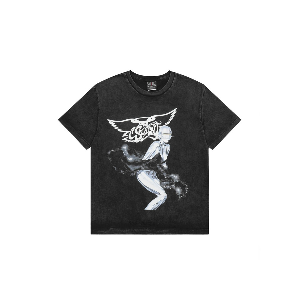 Street Wear SAINT MICHAEL ICON Retro Washed Distressed Graffiti Letter Print Solto Manga Curta Homens Mulheres