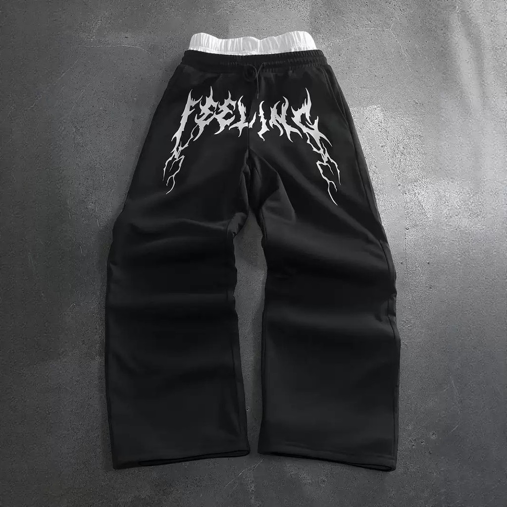 Masculino Solto Cintura Dupla Estampado Casual Calças Y2K Hip Hop Rock Letter Print Unissex
