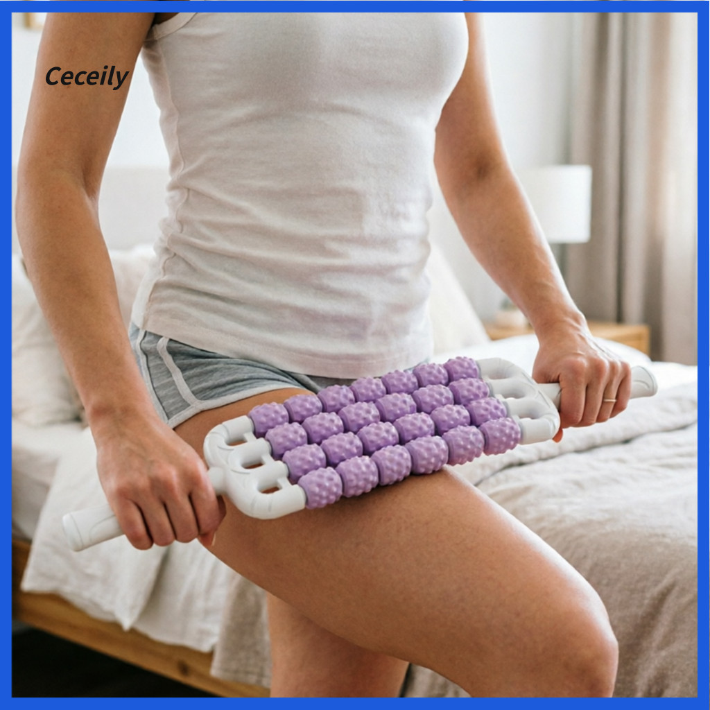 Fascia Massage Stick Tissue Roller Muscle 4-row Body Tool with 32 Wheels – Bendable Relaxation for Legs Back Thighs Ca