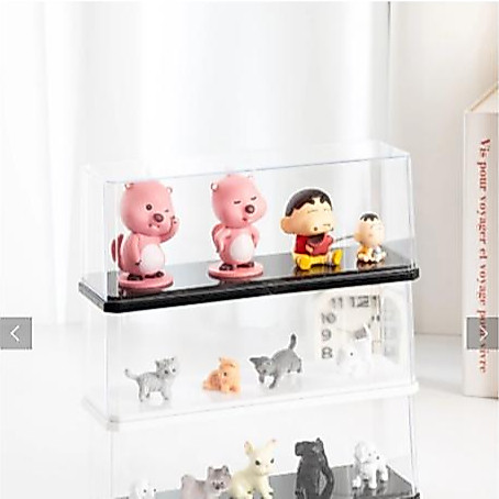 [Estoque Pronto 🇰🇷] Daiso Korea Clear Figure Display Case Base Preta 21x7x8cm À Prova De Poeira