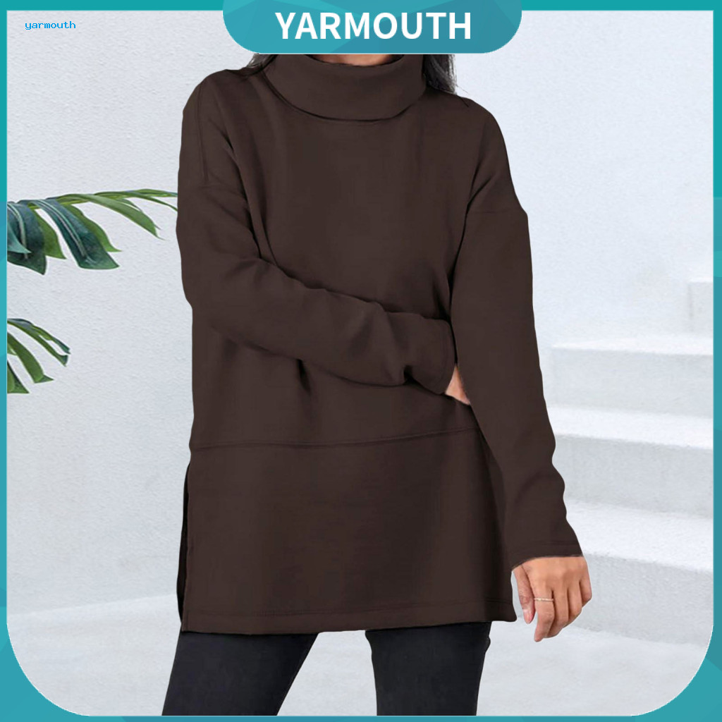 Fall Sweatshirt Women Women’s Thick Plus Size Half-high Collar Pullover with Slit Hem Long Sleeve Solid Color Warm Top