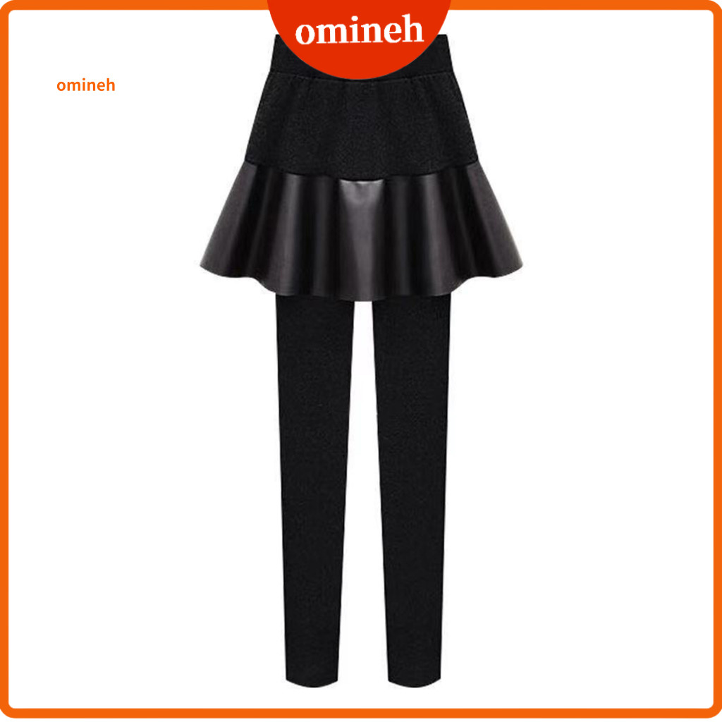Women Culottes High Elasticity Leggings Skirt Women’s Waist Faux Leather with Thick Plush Lining Warm Elastic Tight Fi