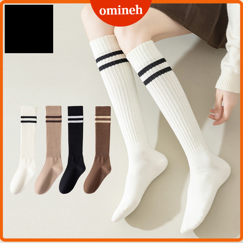 Soft Polyester Knit Socks High Elastic Knitted Women’s Striped Knee – Elasticity Calf-length for Leg Shaping Fashion