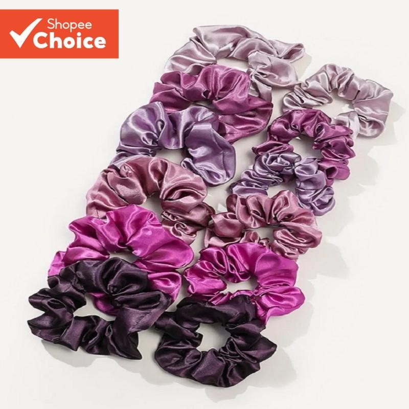 12pcs Anel elástico de corda de cabelo francês Satin High Elastic Tie Head Scrunchy