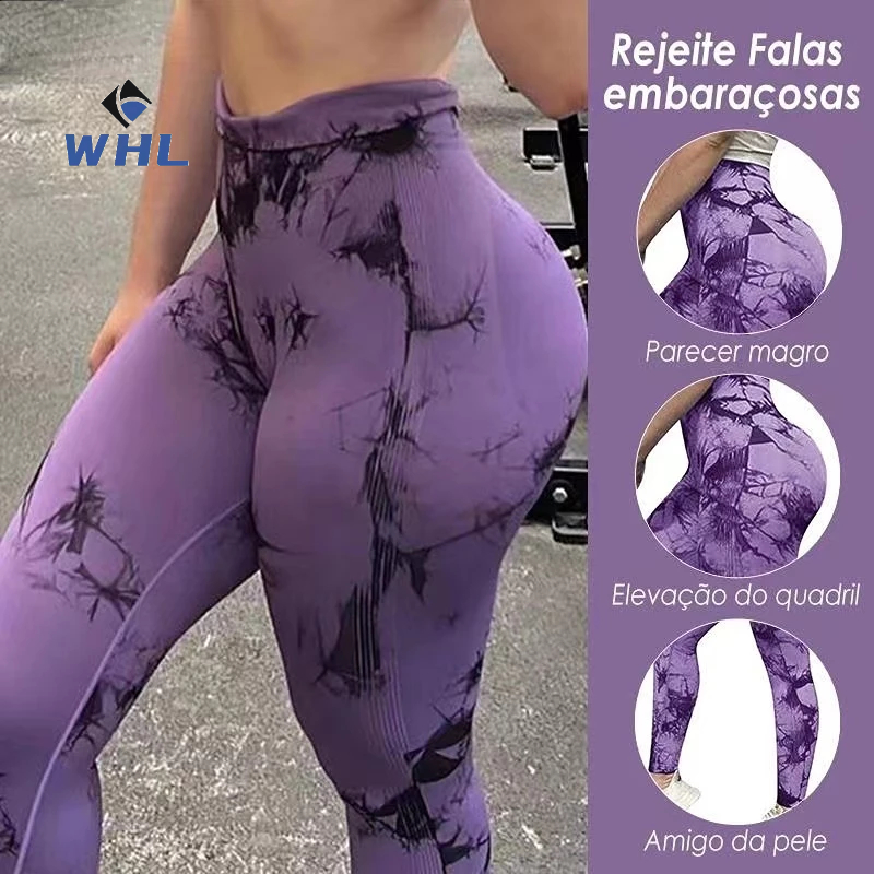 Legging Feminina Tie Dye Marmorizado Sem Costura Cintura Alta Levanta Bumbum Alta Elasticidade Yoga