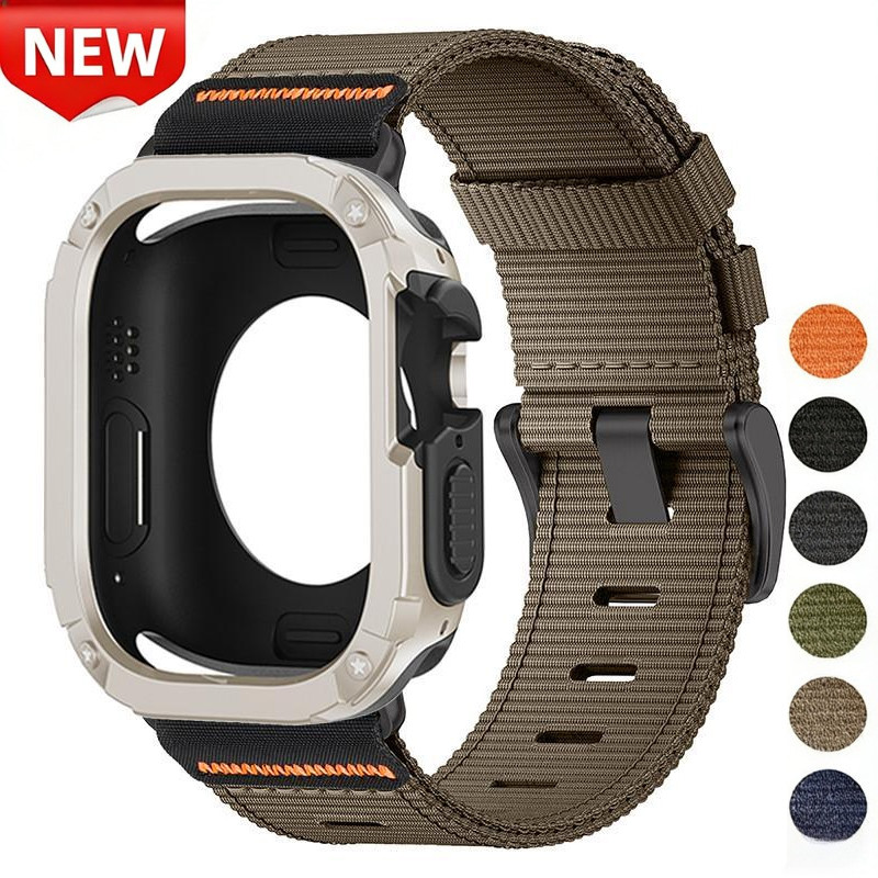 Capa Protetora TPU Para PC + Pulseira De Nylon , Esportiva Apple Watch S11/10 46mm iWatch Série Ultra3 49mm SE3 9 8 7 6