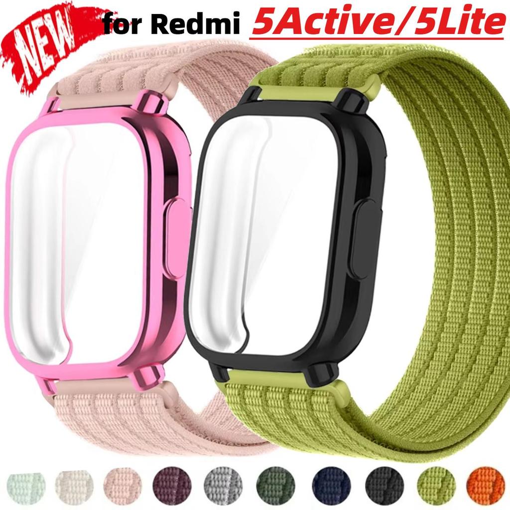 Pulseira De Nylon + TPU Capa Macia Para Redmi Watch 5 Lite 5Active Respirável Esporte Banda De Tela Ativo