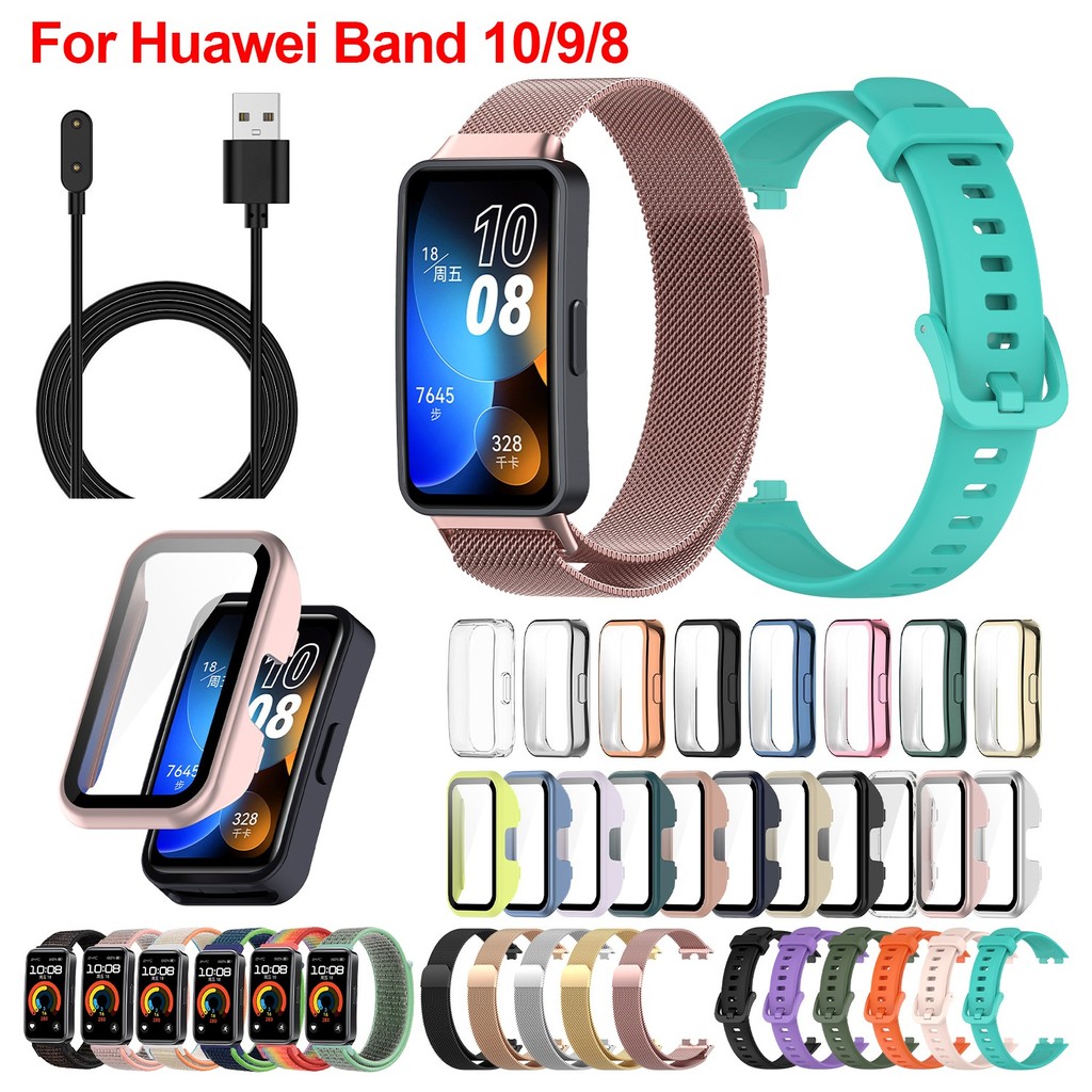 Multi Estilo Milanês Magnético Silicone Alça De Nylon Vidro PC TPU Caso Cabo Carregador Para Huawei Banda 10 9 8
