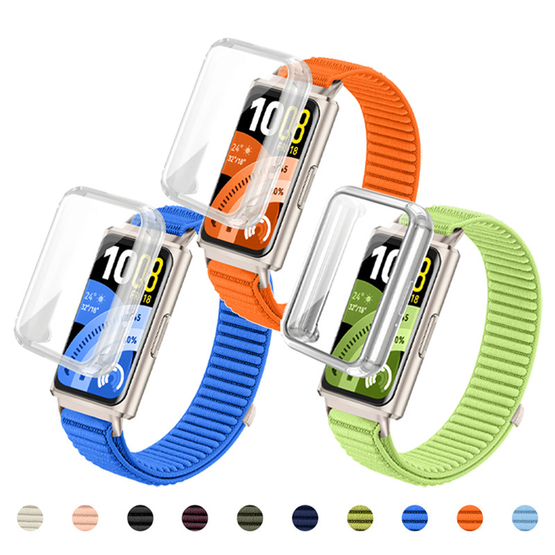 Pulseira Esportiva De Nylon + Capa De TPU Para Smartwatch Huawei Band 11/11 Pro Belt Pulseiras Protetor De Tela Acessóri