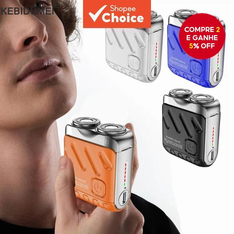 Mini Barbeador Elétrico Masculino IPX7 à Prova d'Água Recarregável Tipo-C Mini Barbeador Rotativo Portátil Ferramenta