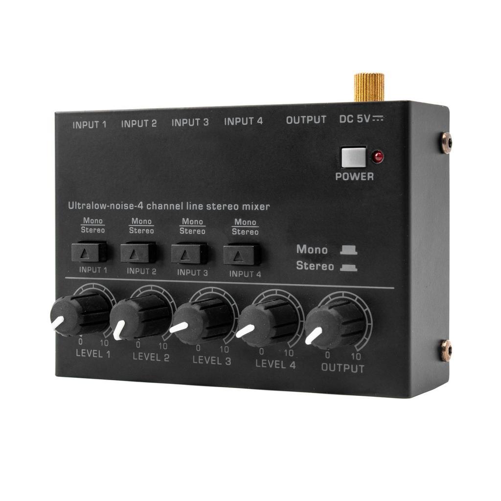 SIUKE Ultra Low Noise 4 Channel Line Stereo Mixer Entrada 1 Saída DC 5V Portátil Mini Microfone de Áudio Guitarra Baixo