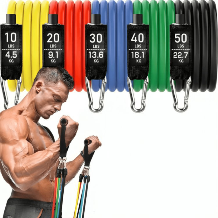 Kit Elastico Extensor 11 Peças Treino Academia Exercícios Musculação Yoga Pilates Em Casa Elástico de Treino Em Casa