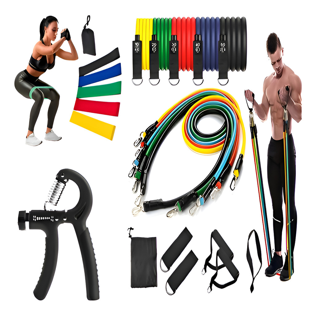 Kit Fitness Elásticos De Tensão +rand Grip+ Faixas Mini Band