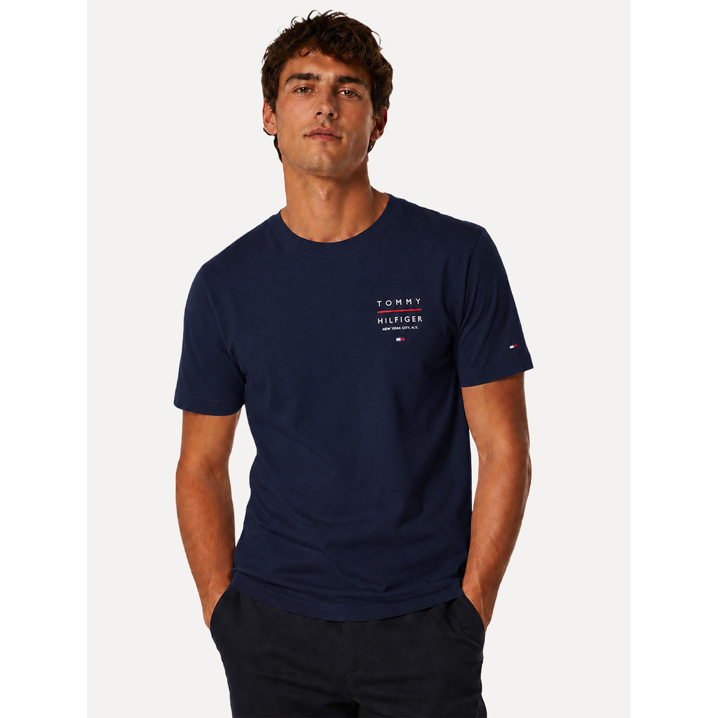 Camiseta Tommy Hilfiger Masculina Regular Logo Brand Love RWB Original Azul Marinho
