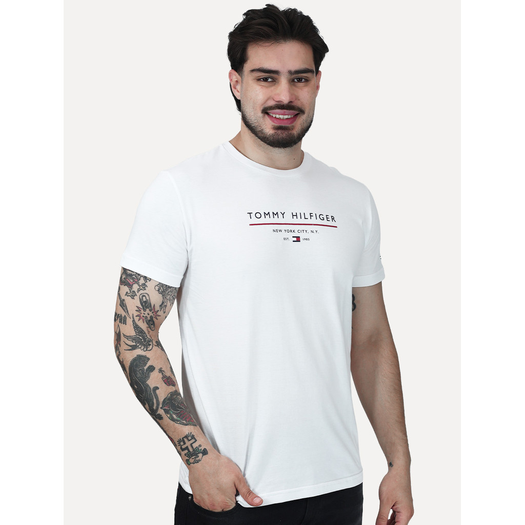 Camiseta Tommy Hilfiger Masculina Brand Love Big New Logo Original Branca