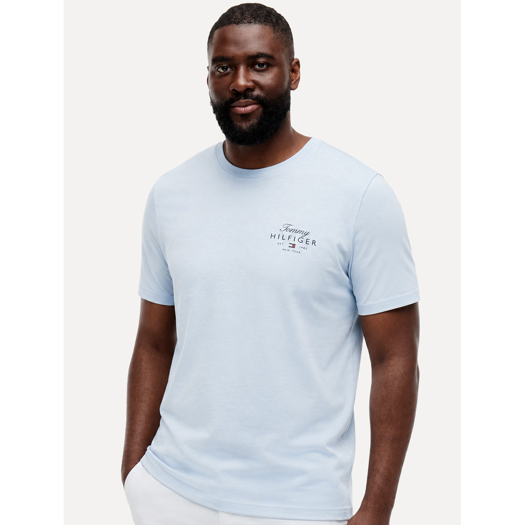 Camiseta Tommy Hilfiger Masculina Brand Love Signature Logo Original Azul Claro