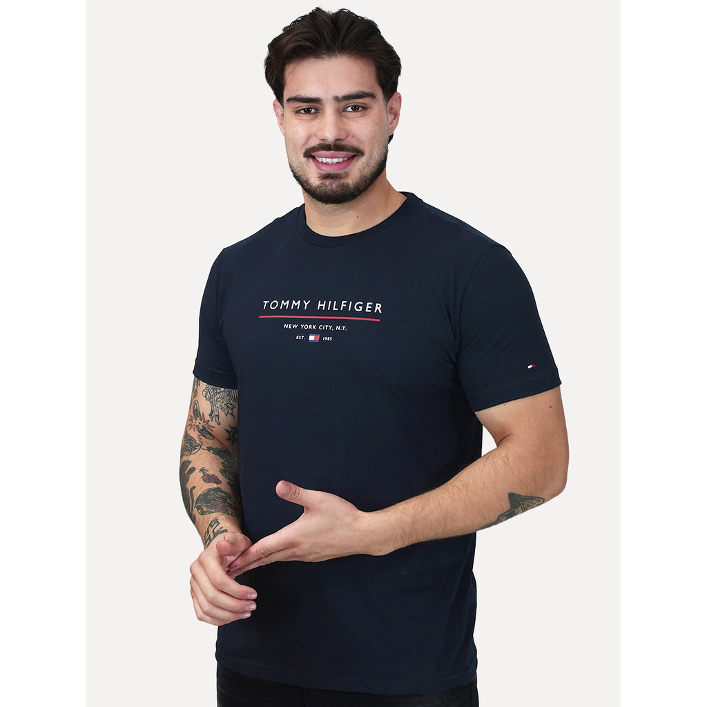 Camiseta Tommy Hilfiger Masculina Brand Love Big New Logo Original Azul Marinho