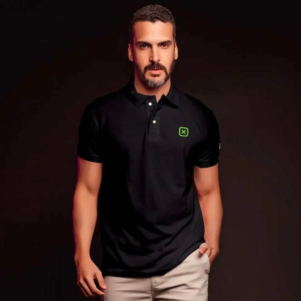 Camisa Polo Masculina Custom Logo Bordado X Txc Brand Preta