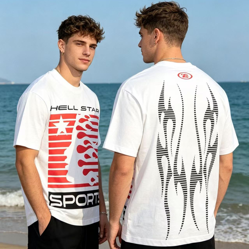 Hellstar High Street American Trendy Brand Logo Impresso Casual Gola Redonda Algodão Camiseta De Manga Curta