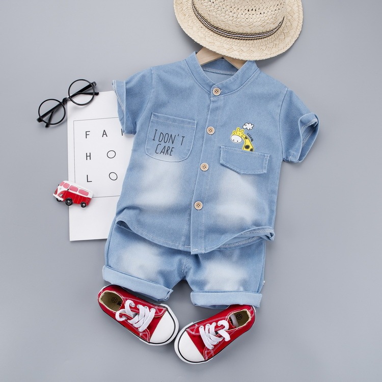 Novo Verão Baby Boys Vestuário De Ganga Para Crianças Casual Camisa De Manga Curta Calções 2Pcs/sets Kids Sportswear Roupas De Moda Infantil 0-5 Anos