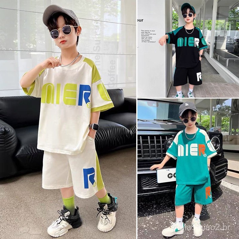 4-16 years Summer Boys Suit Boys Sportswear Short-Sleeved T-Shirt Shorts Fashionable Handsome Suit baju budak lelaki