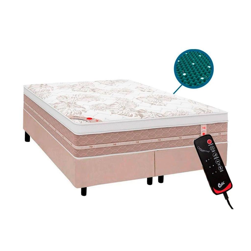Cama Box Queen: Colchão c/Vibro Massagem Castor Tecnopedic Magnético Niponpedic + Base CRC Courano Clean(158x198)
