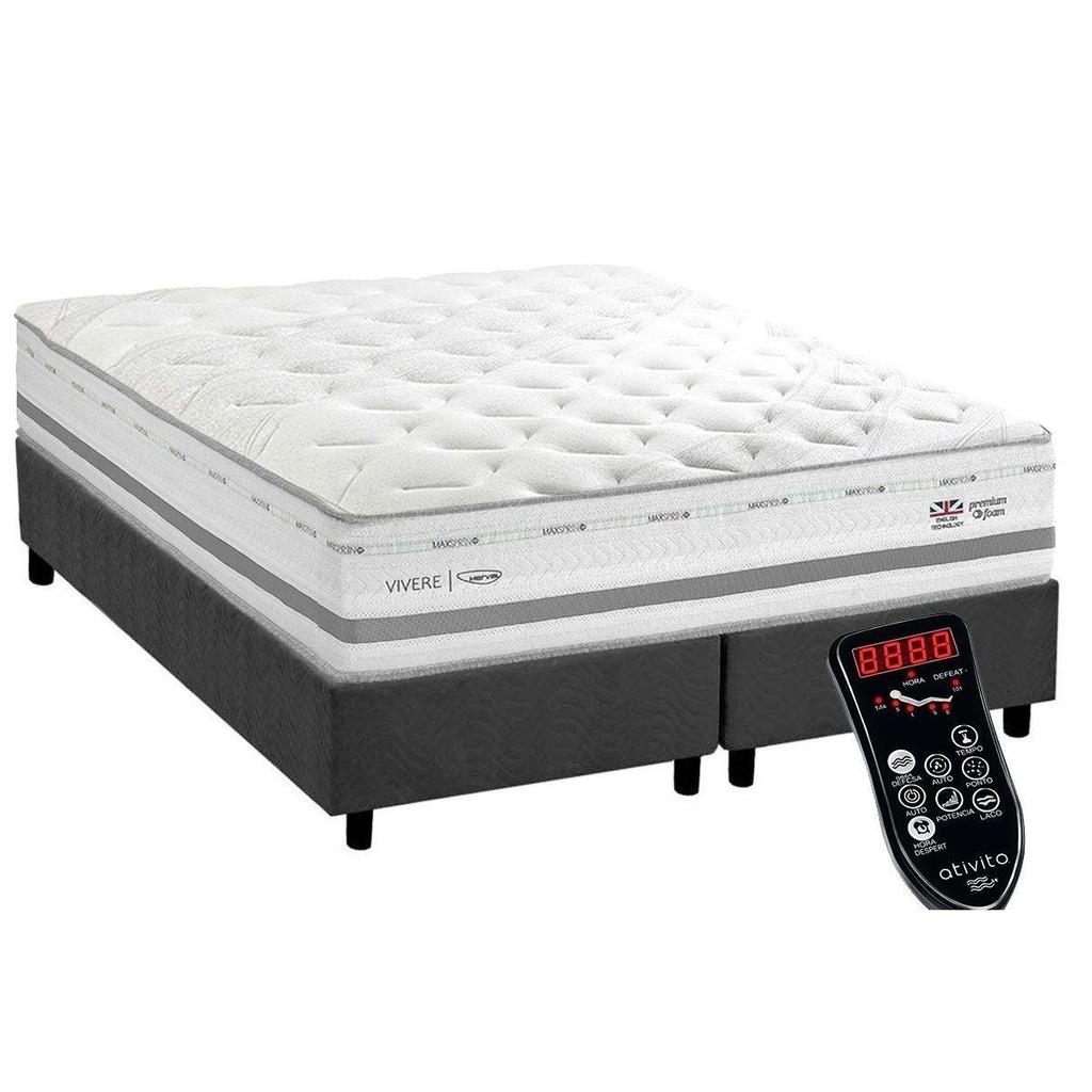 Cama Box King: Colchão c/ Vibro Massagem Herval Maxspring C1756 + Base CRC Suede Gray (193x203)