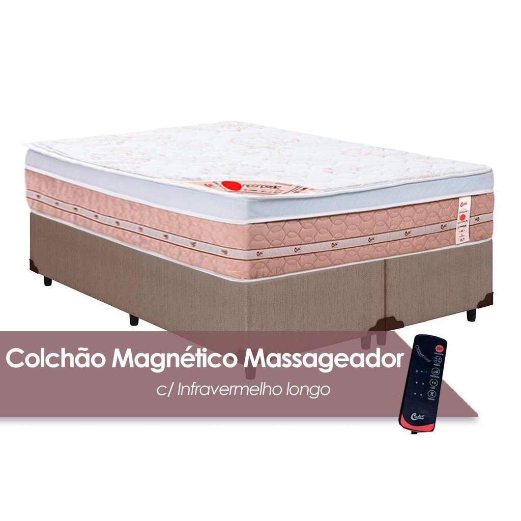 Cama Box Queen: Colchão c/Vibro Massagem Castor Tecnopedic Premium Niponpedic Magnético c/  + Base CRC Courano Clean(158x198)