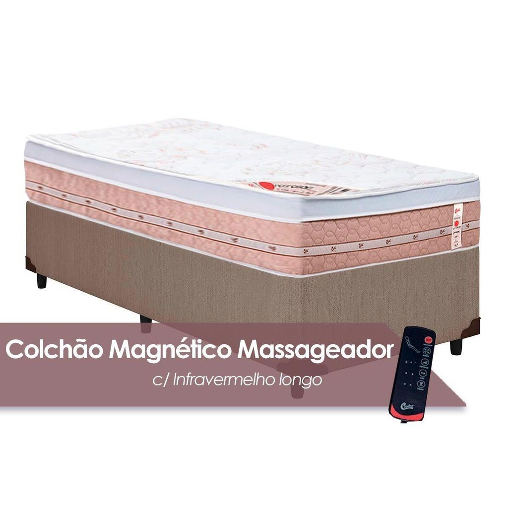 Cama Box Solteiro: Colchão c/Vibro Massagem Castor Tecnopedic Premium Niponpedic Magnético c/ + Base CRC Courano Clean(88x188)
