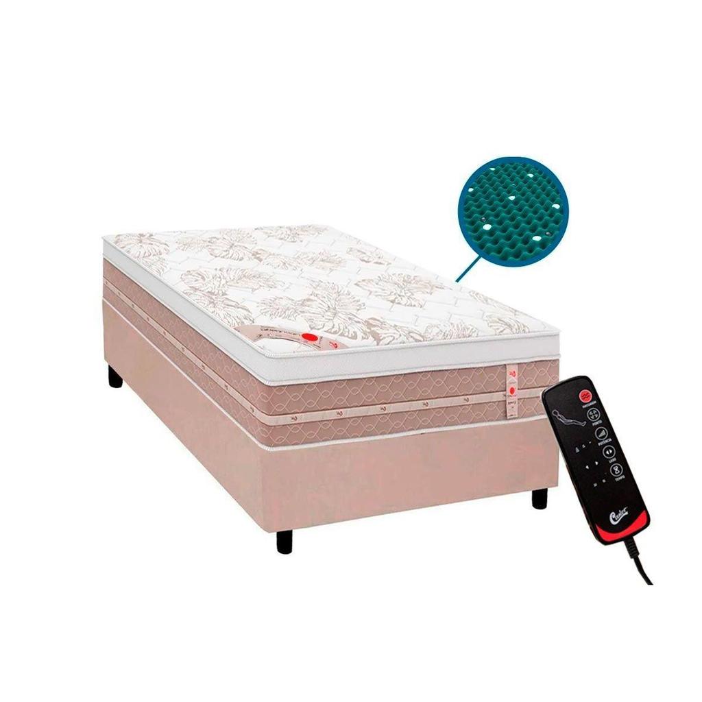 Cama Box Solteiro: Colchão c/Vibro Massagem Castor Tecnopedic Magnético Niponpedic + Base CRC Courano Clean(88x188)