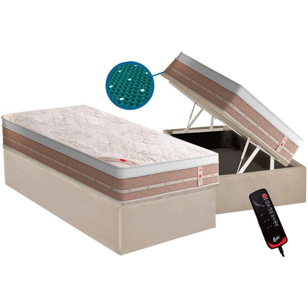 Cama Box Baú Solteiro: Colchão Magnético Castor Vibro Massagem Premium + Base CRC Courano Clean(88x188)