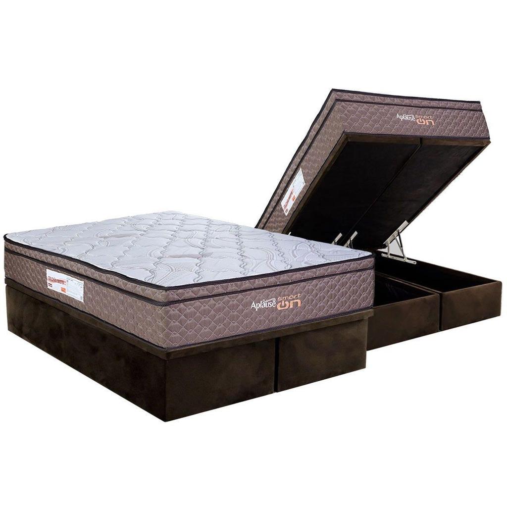 Cama Box Baú Queen: Colchão Magnético Paropas c/ Vibro Massagem Aplause Smart Brown + Base CRC Suede Brown (158x198)