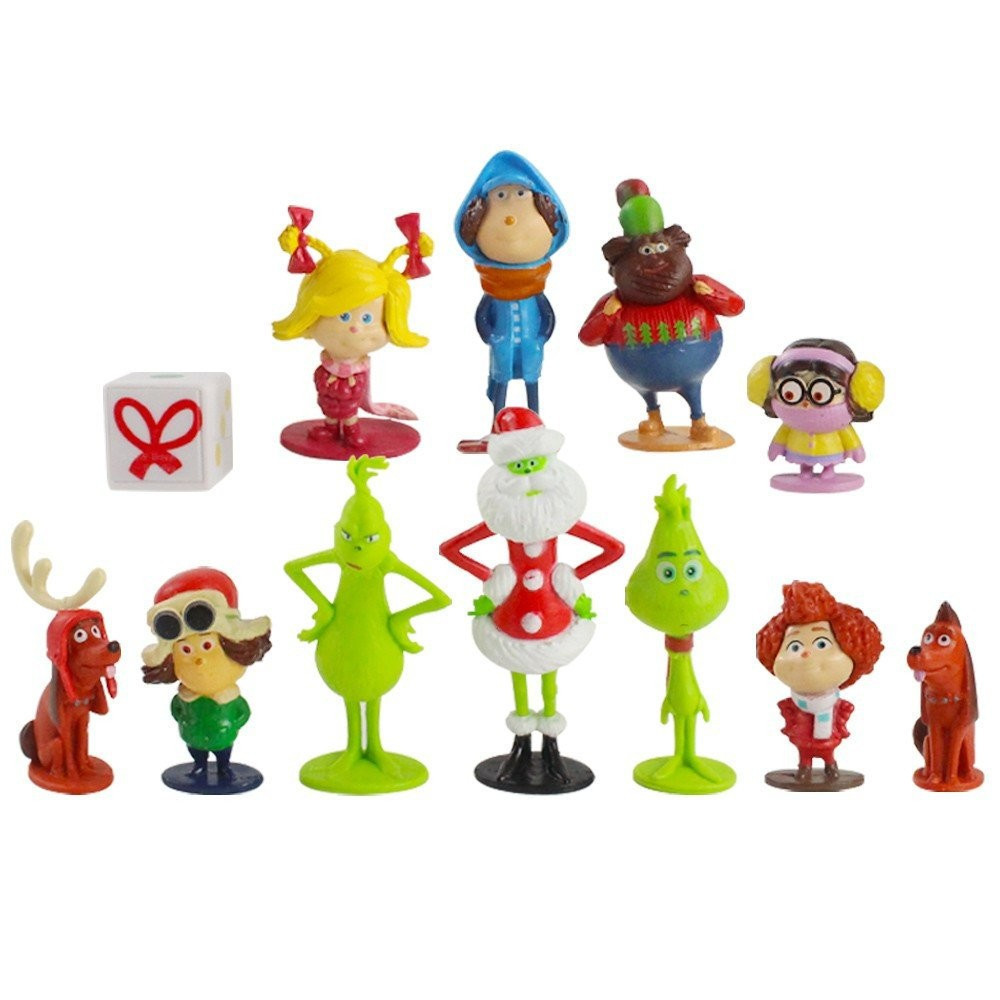 3-9cm 12Pcs/Lot Grinch Action Figure Toys Grinch Max Dog Cartoon PVC Model Doll Birthday gift for Children