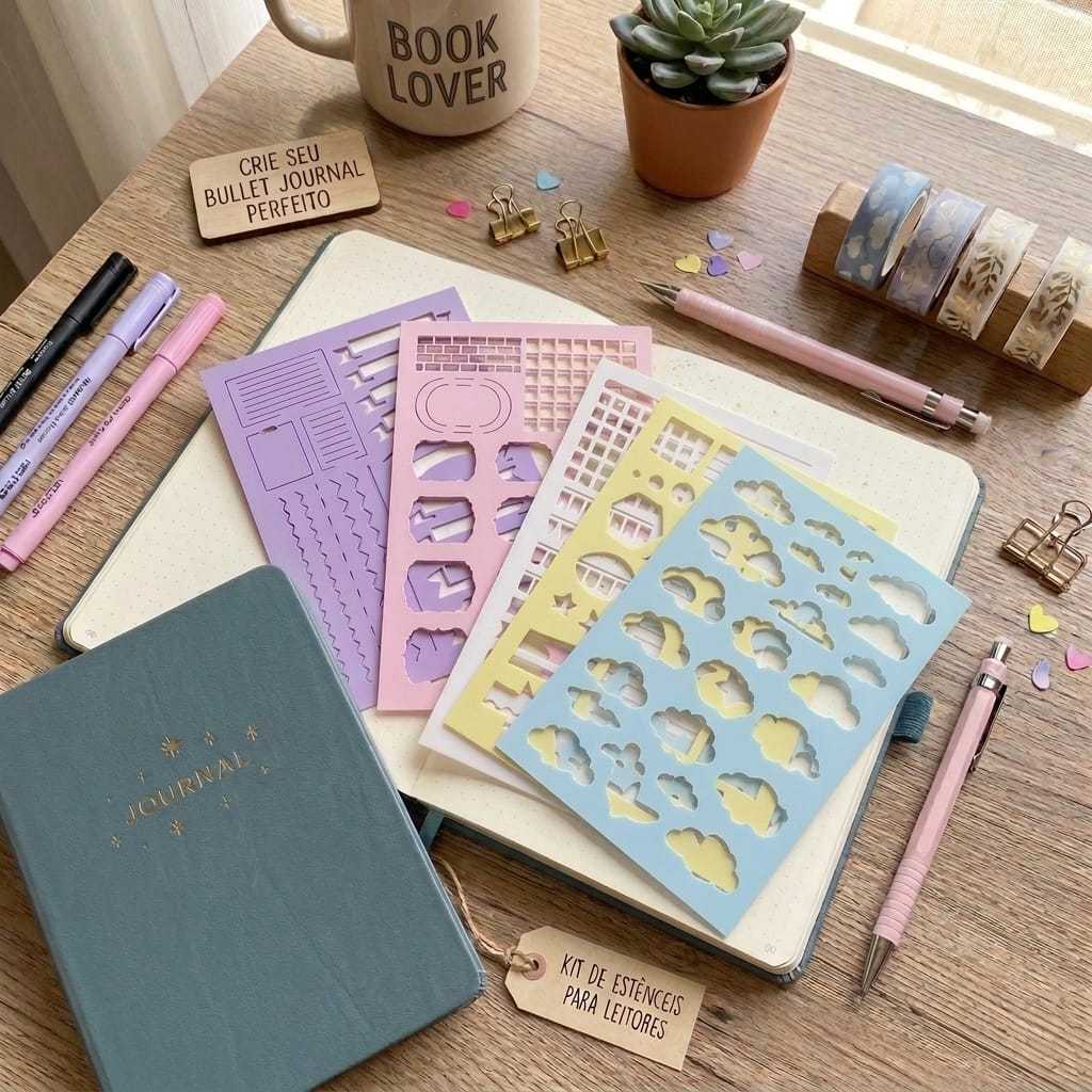 Kit 5 Estênceis Literário para Book Journal | Resenhas, Avaliações e Diário de Leitura | Decoração