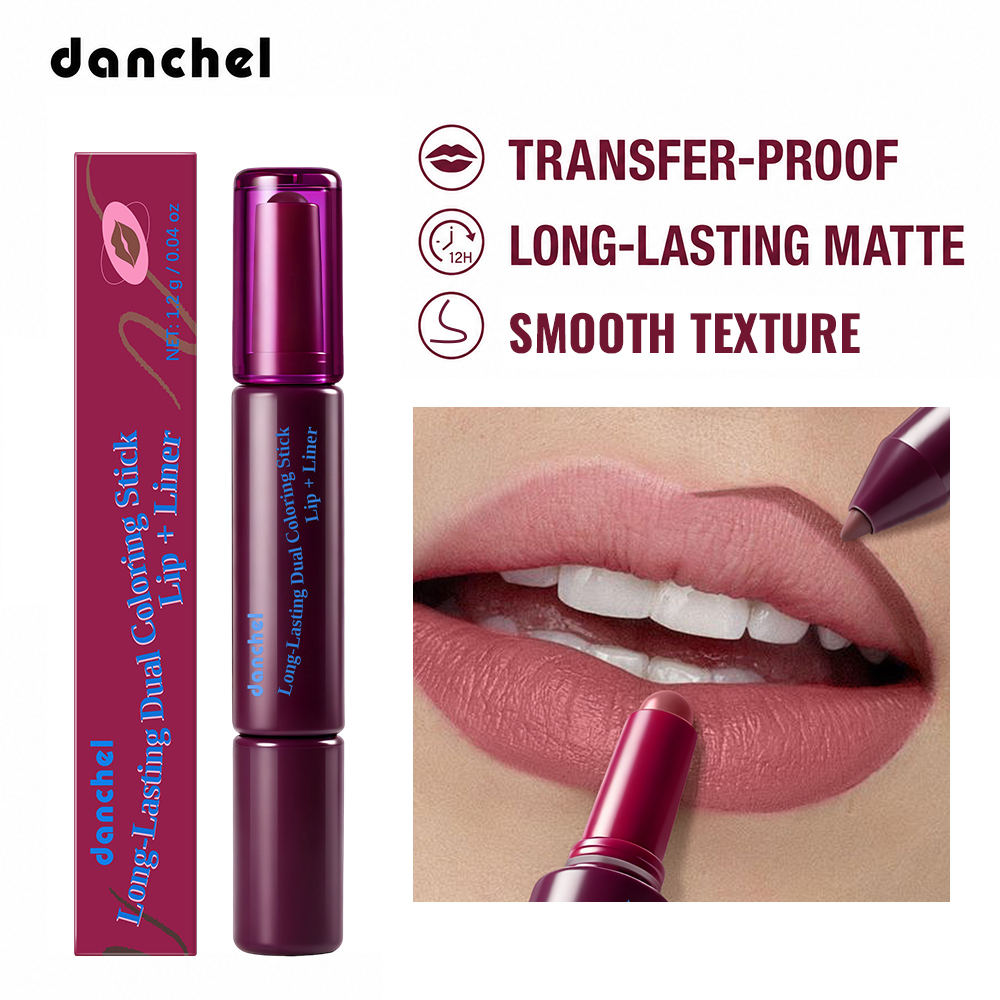 Bastão de Batom e Blush Dual-End Danchel 1,2 g, Lápis Labial Multifuncional à Prova de Transferência, Efeito Matte,