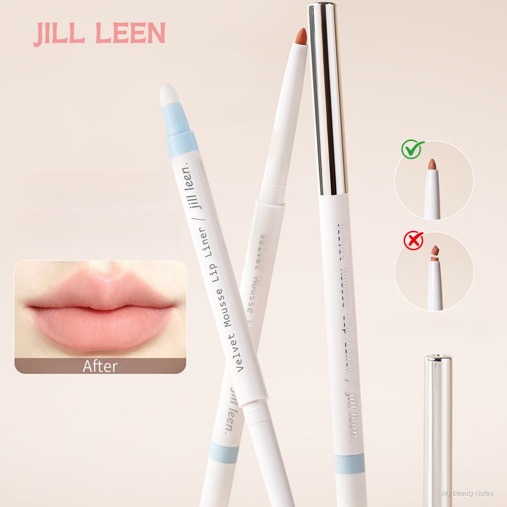 JILL LEEN Velvet Mousse Dual‑End Lip Liner with Brush, Nude Shade, Define Lip Shape, Plump Lips, Long‑Lasting Non‑Fade L